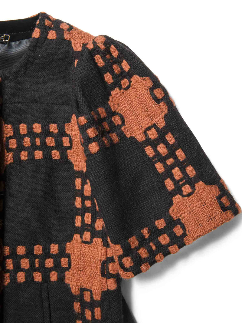 Gucci Runway Tweed Cape Sleeve Jacket Black Terracotta-designer resale