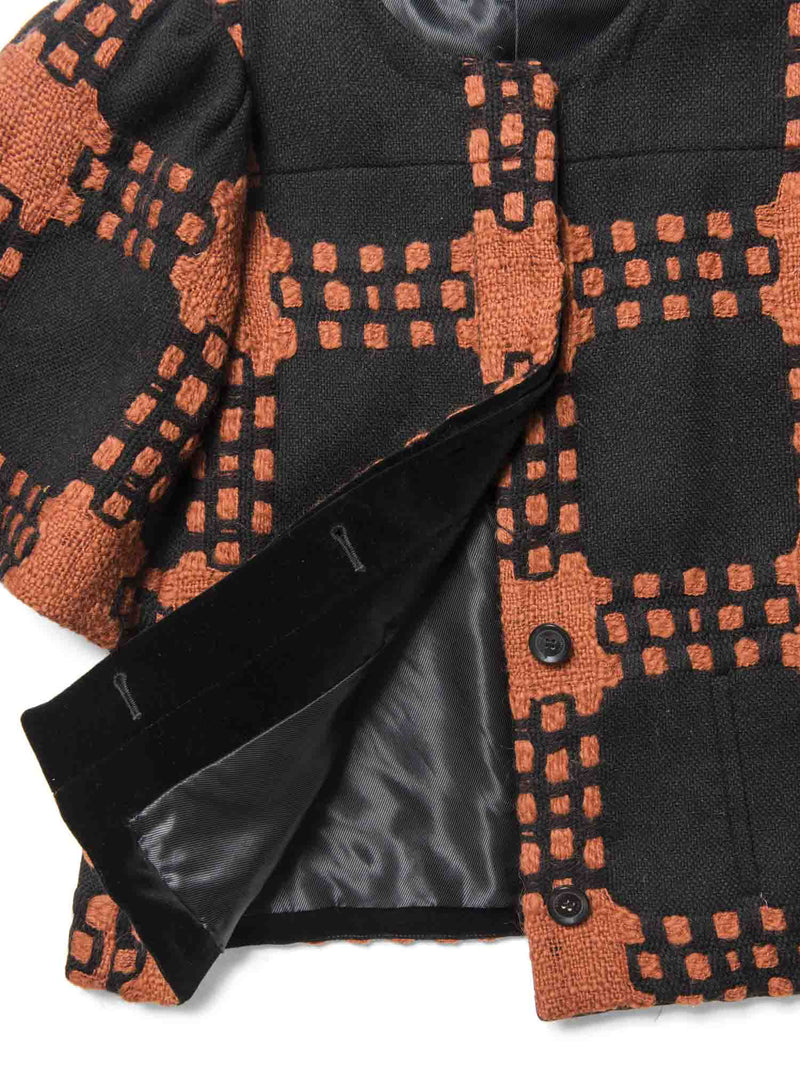 Gucci Runway Tweed Cape Sleeve Jacket Black Terracotta-designer resale