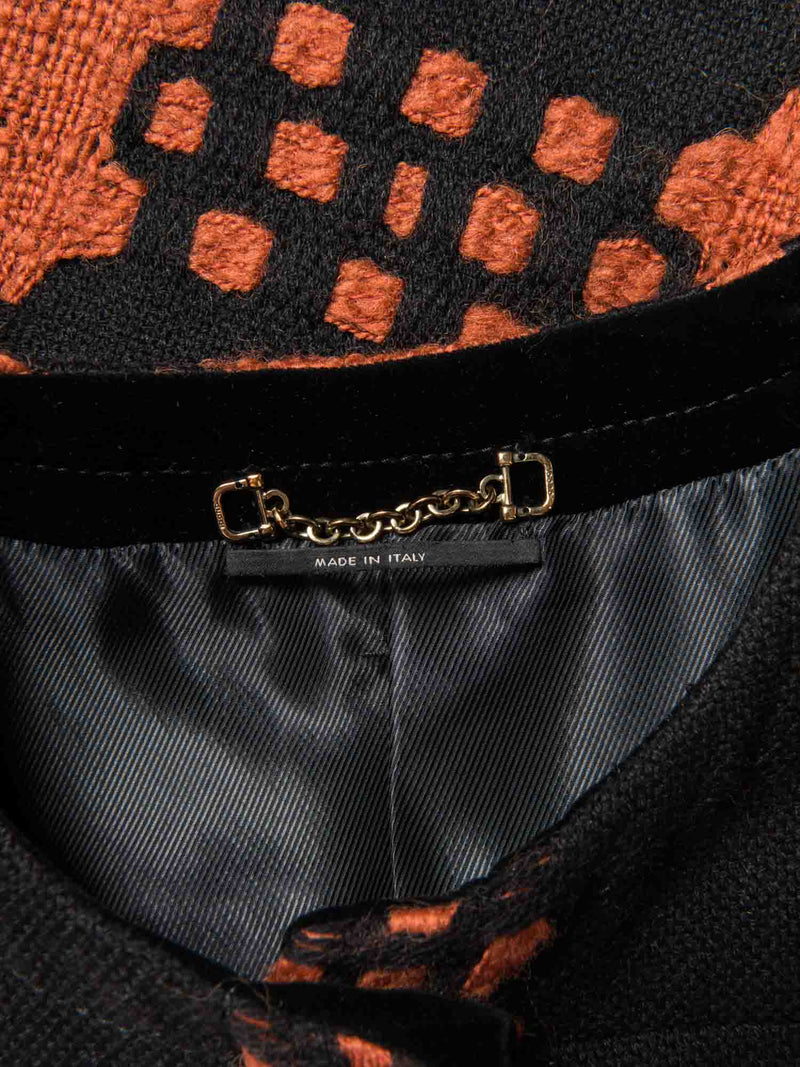 Gucci Runway Tweed Cape Sleeve Jacket Black Terracotta-designer resale
