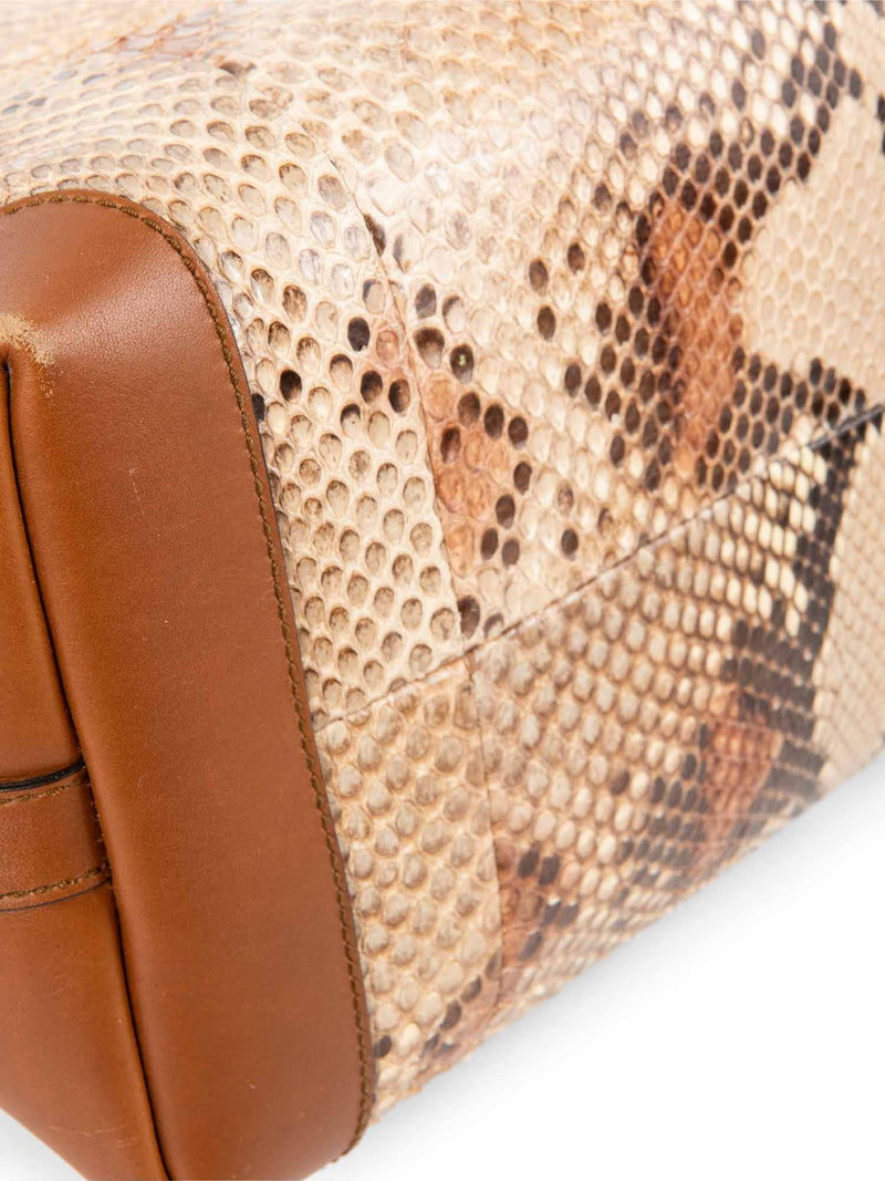 Gucci Shiny Snakeskin Keepall Tote Beige Brown-designer resale
