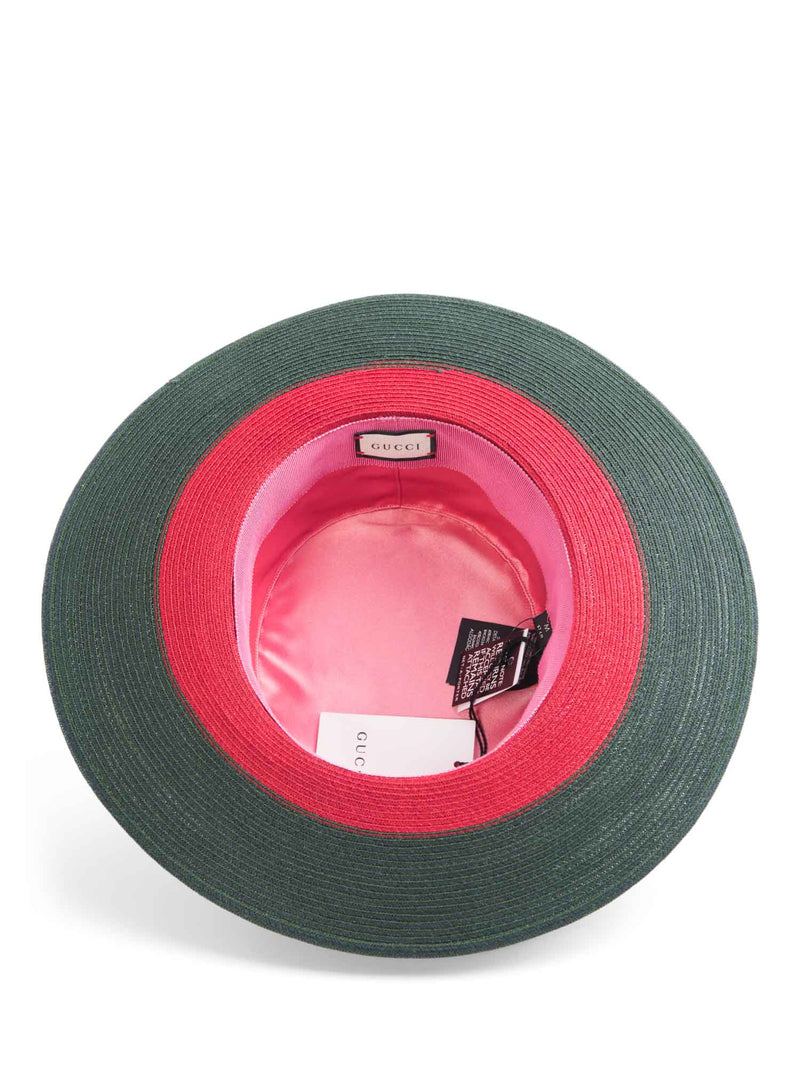 Gucci Straw Grosgrain Bee Hat Green Red-designer resale