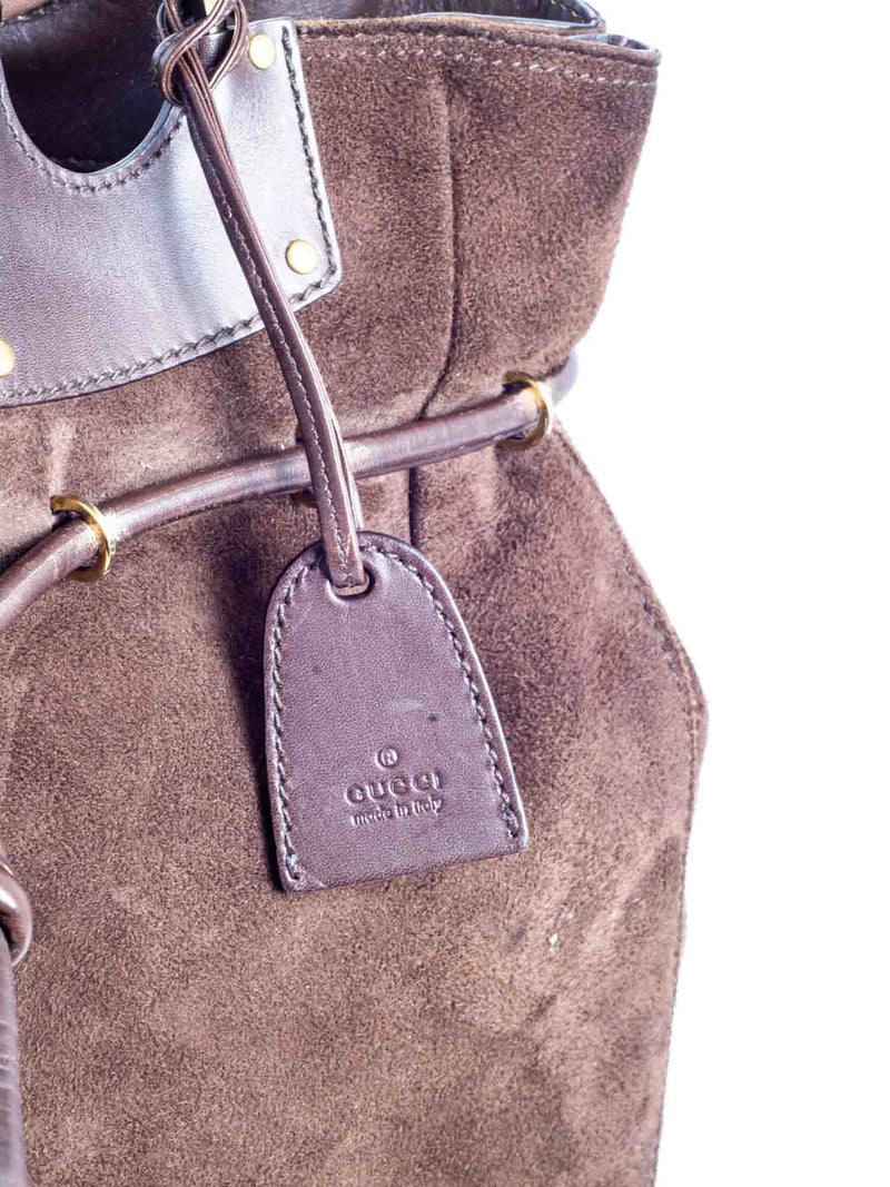 Gucci Suede Leather Pouch Shopper Bag Set Brown-designer resale