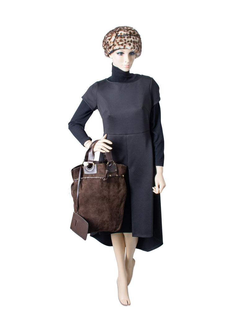 Gucci Suede Leather Pouch Shopper Bag Set Brown-designer resale