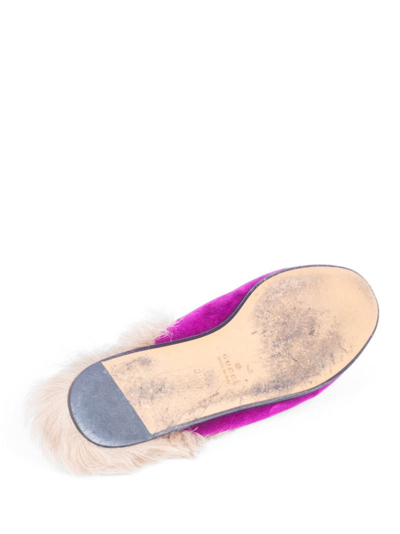 Gucci Velvet Horsebit Buckle Fur Lined Slip On Loafers Purple-designer resale