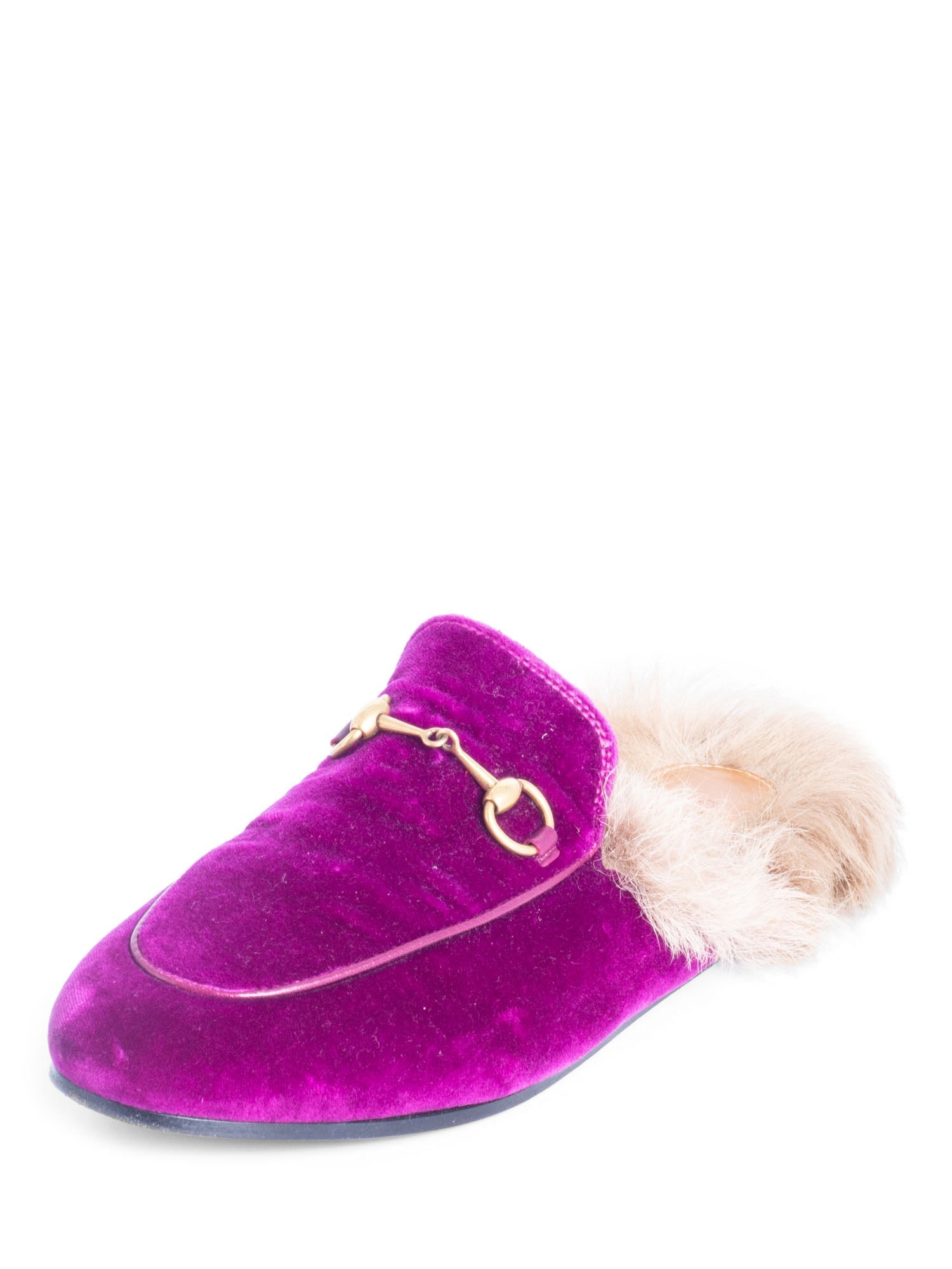 Gucci Velvet Horsebit Buckle Fur Lined Slip On Loafers Purple-designer resale