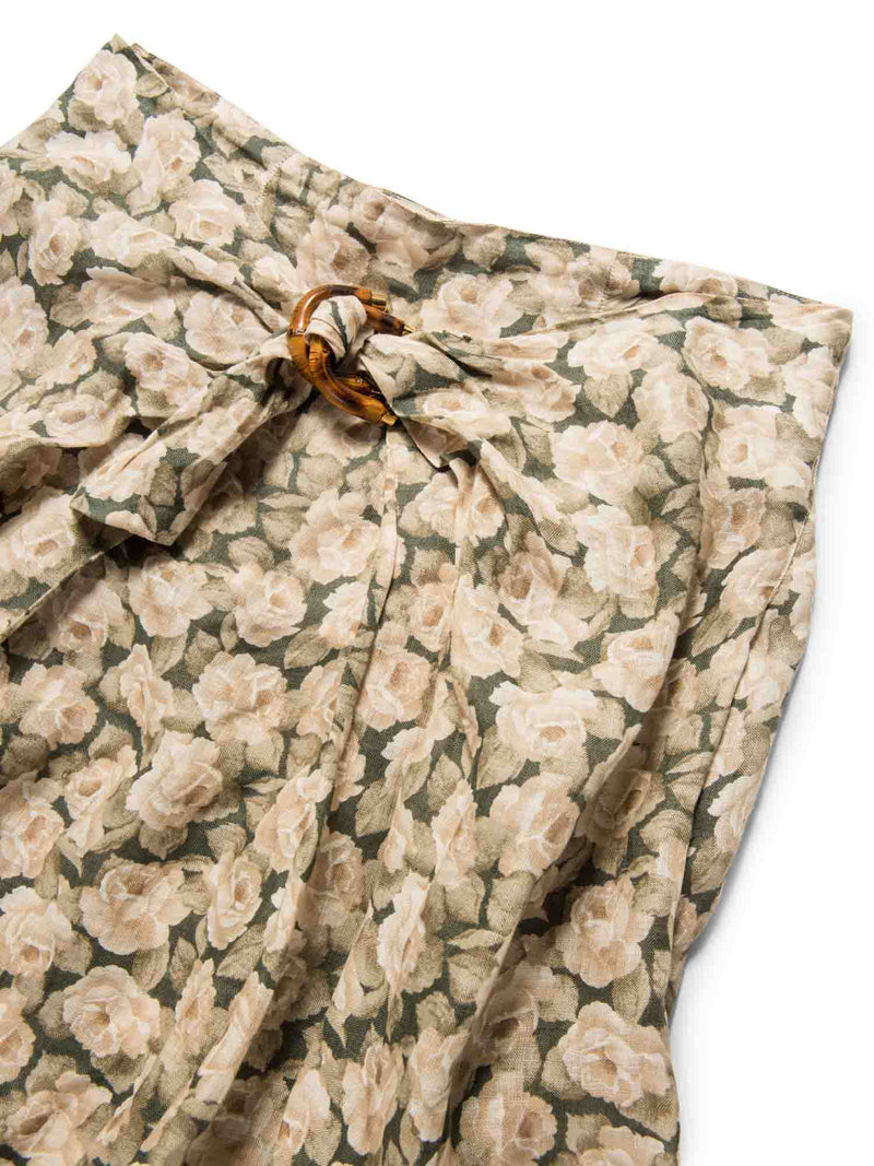 Gucci Vintage Bamboo Buckle Linen Floral Maxi Skirt Green Ivory-designer resale