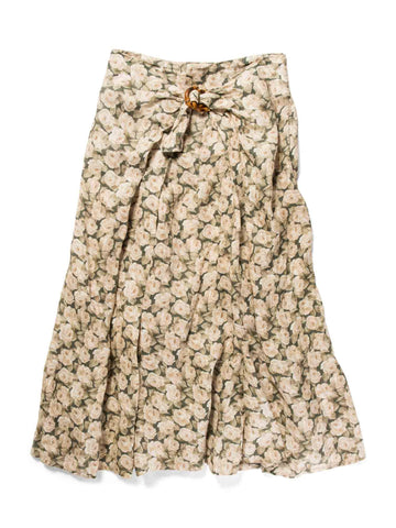 Gucci Vintage Bamboo Buckle Linen Floral Maxi Skirt Green Ivory-designer resale