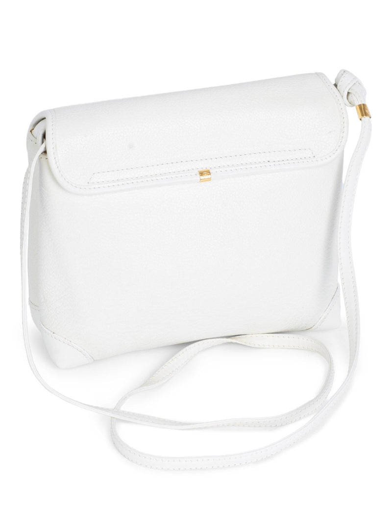 Gucci Vintage GG Logo Leather Messenger Flap Bag White-designer resale