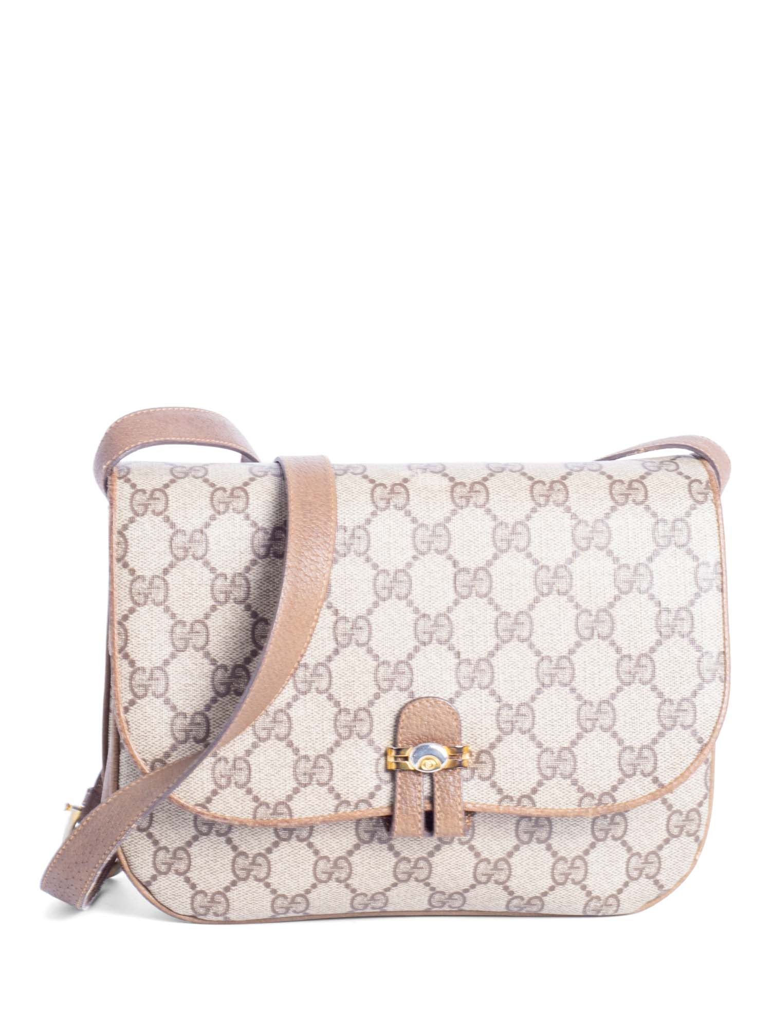 Gucci Vintage GG Supreme Flap Messenger Bag Brown Gold