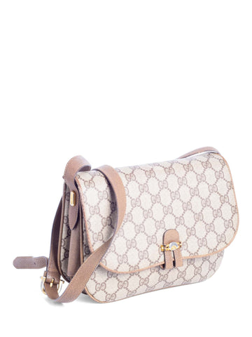 Gucci Vintage GG Supreme Flap Messenger Bag Brown Gold-designer resale