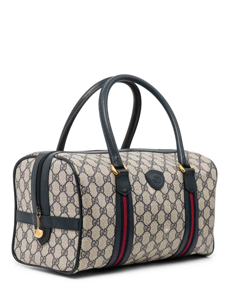 Gucci Vintage GG Supreme Web Stripe Boston Bag Navy Blue-designer resale