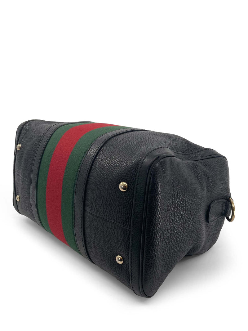 Gucci Vintage Leather Web Stripe Boston Bag Black-designer resale