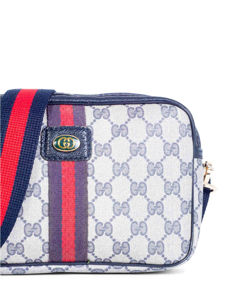 Gucci Vintage Logo GG Supreme Web Stripe Messenger Bag Beige Navy Red-designer resale