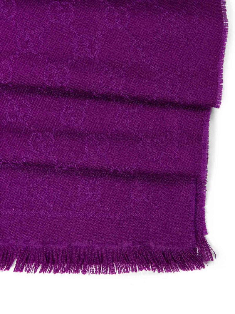 Gucci Wool GG Supreme Monogram Fringe Scarf Purple-designer resale