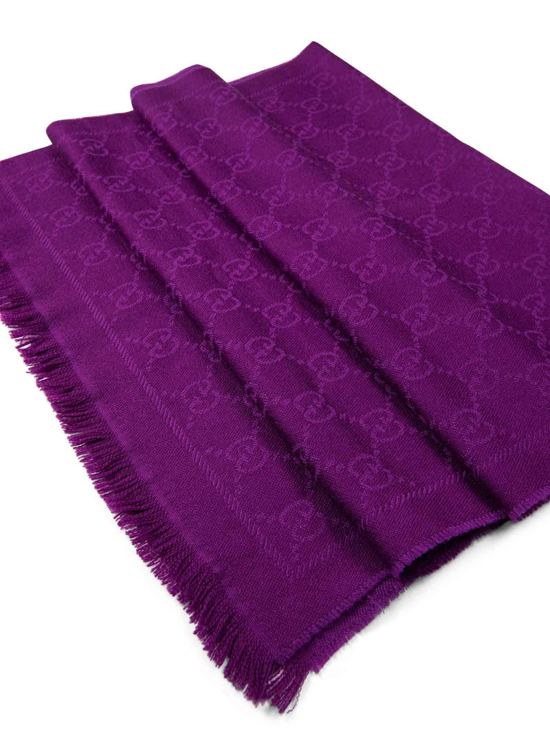 Gucci Wool GG Supreme Monogram Fringe Scarf Purple-designer resale