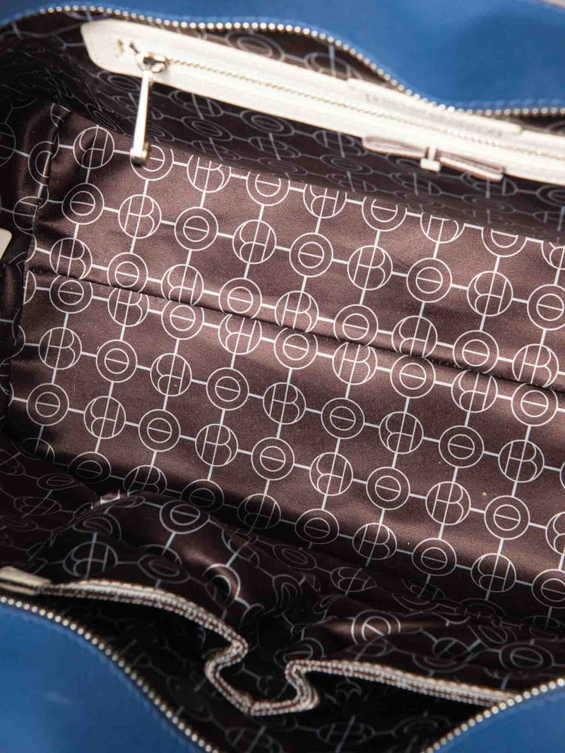 henri bendel travel tote bag Henri Bendel Logo Leather Abstract Keepall Tote Bag Blue