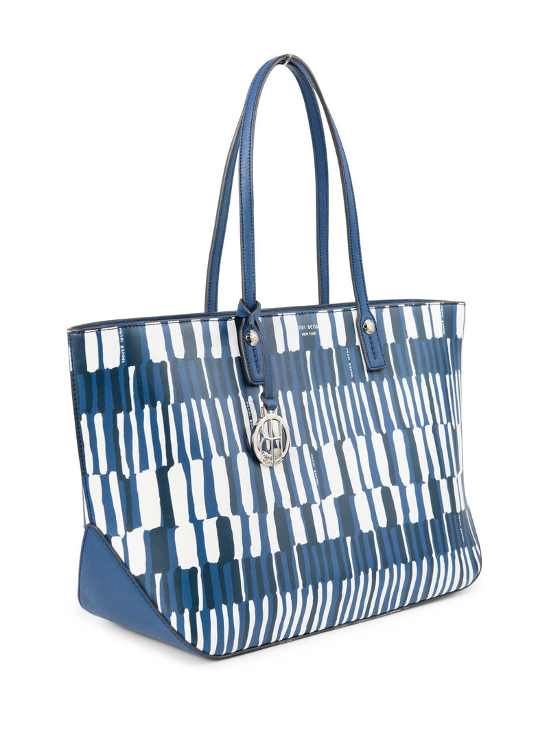 Henri Bendel Logo Leather Abstract Keepall Tote Bag Blue