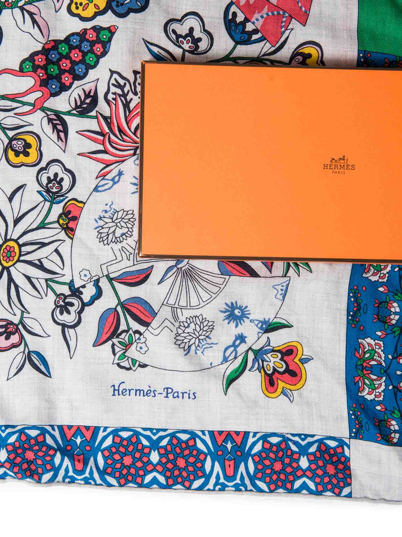 Hermes Cashmere Silk Floral Pashmina Scarf Multicolor-designer resale