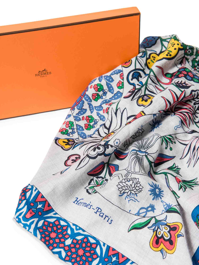 Hermes Cashmere Silk Floral Pashmina Scarf Multicolor-designer resale