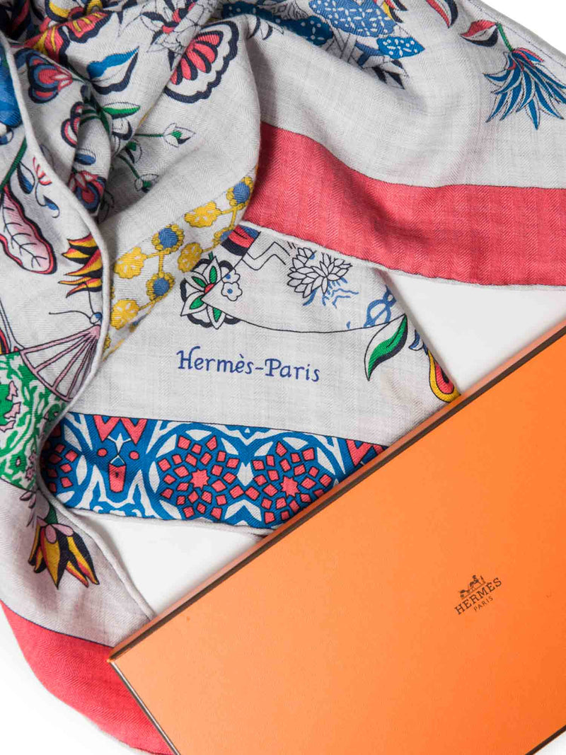 Hermes Cashmere Silk Floral Pashmina Scarf Multicolor-designer resale