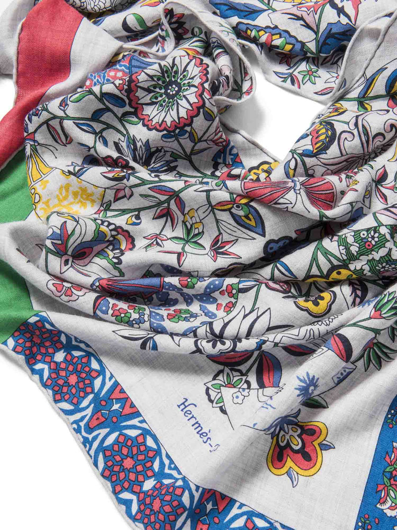 Hermes Cashmere Silk Floral Pashmina Scarf Multicolor-designer resale