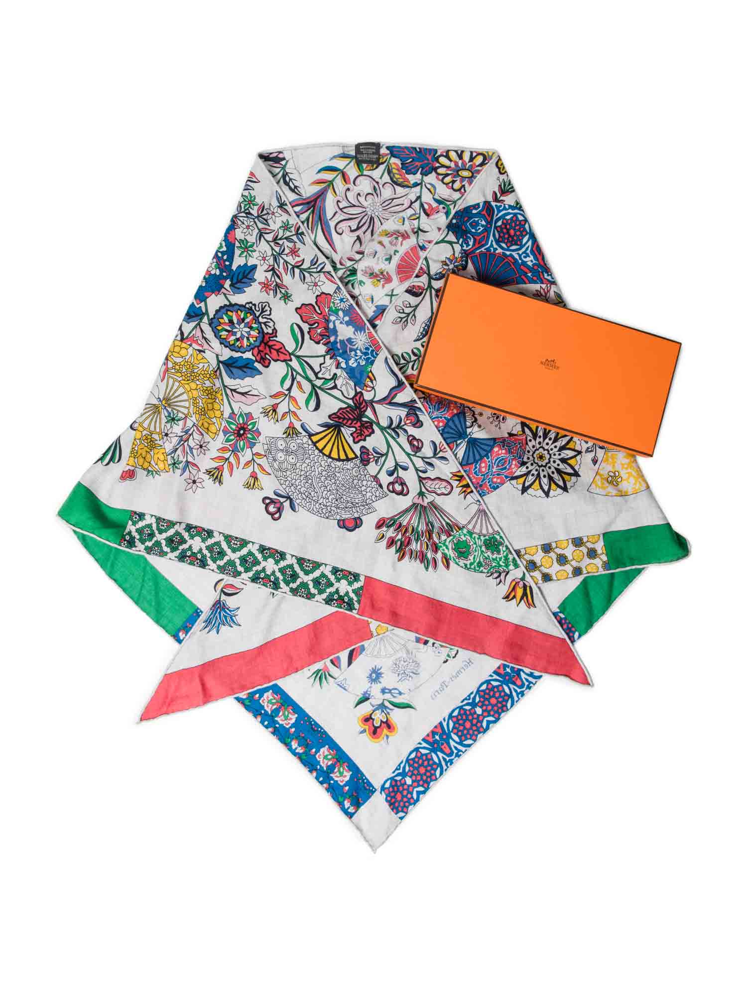 Hermes Cashmere Silk Floral Pashmina Scarf Multicolor-designer resale