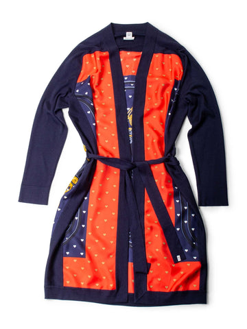 Hermes Cashmere Silk Heart Long Cardigan Blue Red-designer resale