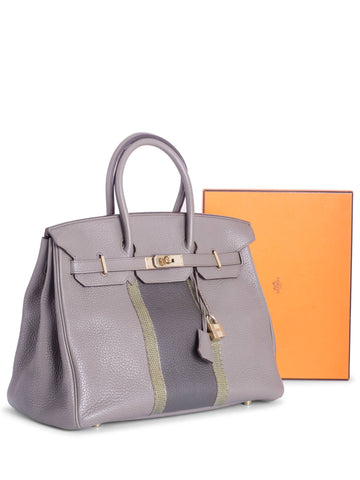 Hermes Clemence Leather Green Lizard Club Birkin Bag 35 Grey-designer resale