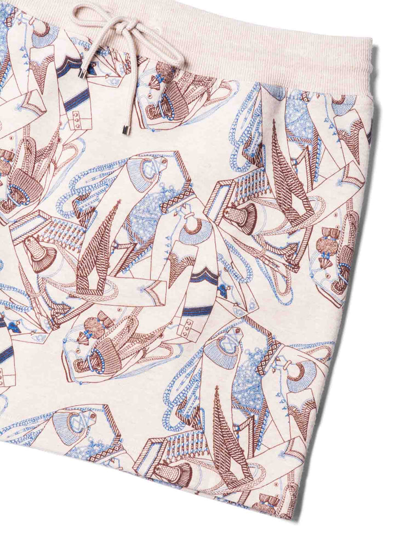 Hermes Cotton Egyptian Pattern Sporty Mini Skirt Beige-designer resale