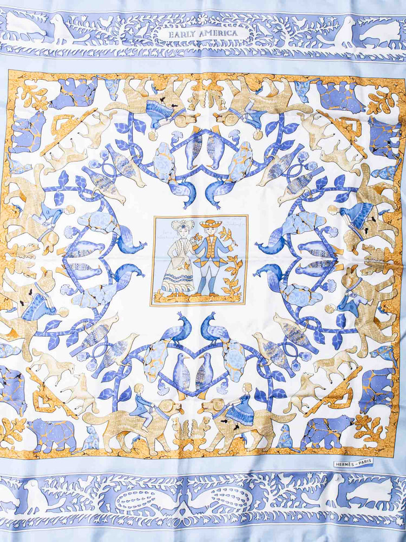 Hermes Early America Silk Scarf 90 Blue-designer resale