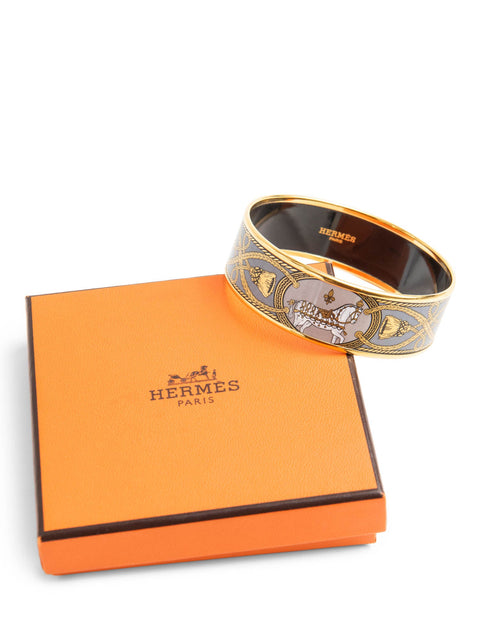 Hermes Enamel Equestrian Horse Bangle Gold Taupe-designer resale