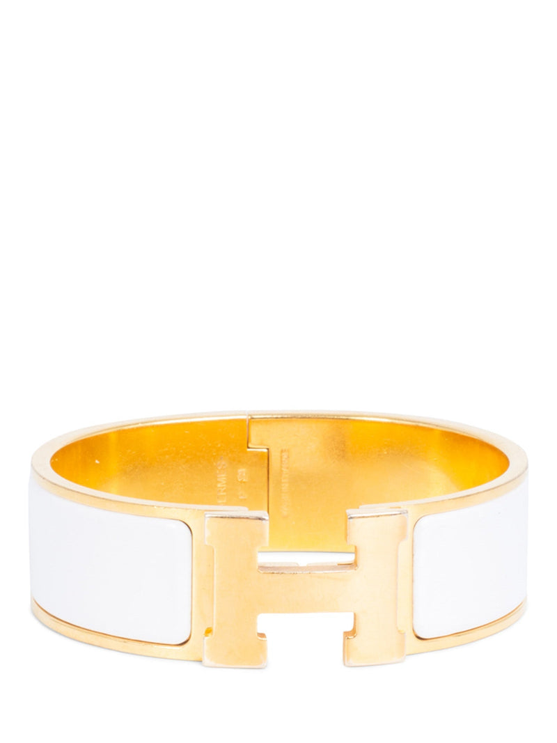 Hermes Enamel Wide Clic Clac H Bracelet GM White Gold-designer resale