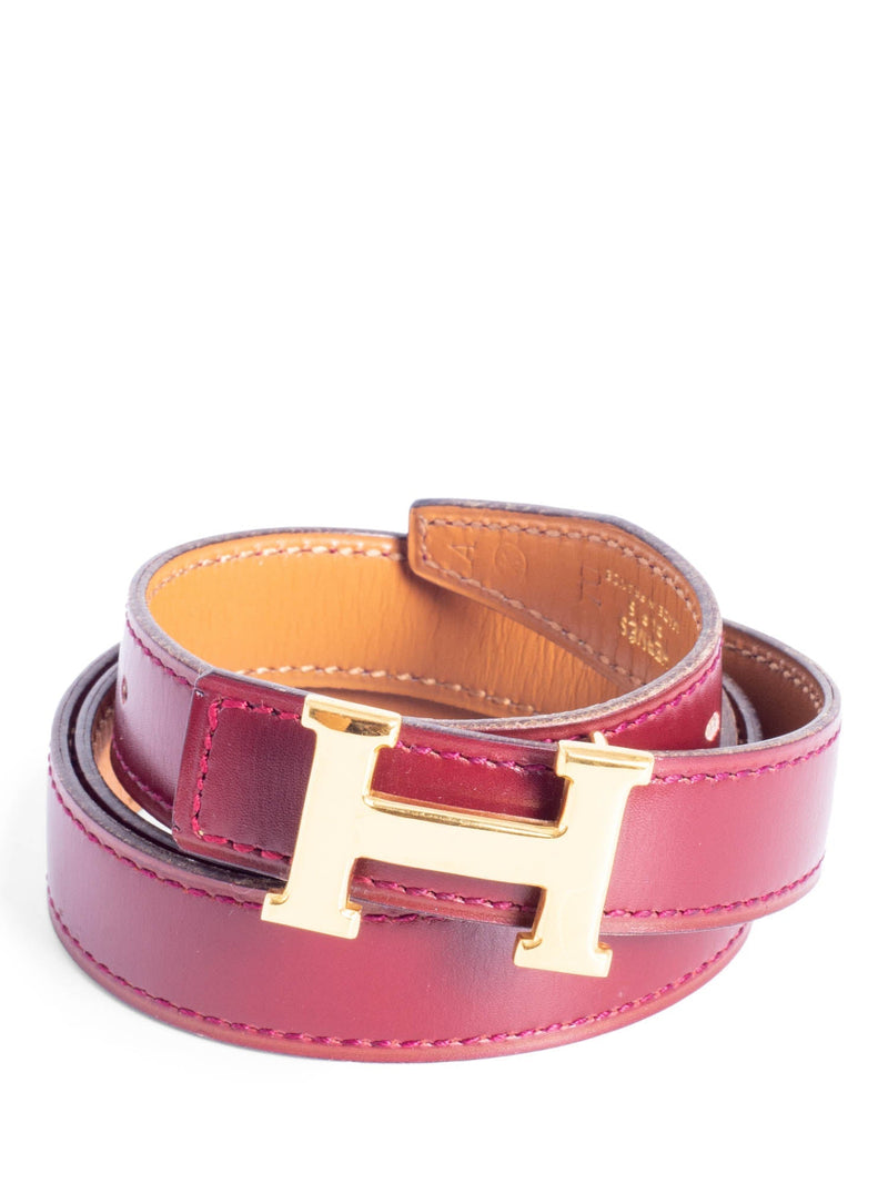 Hermes Gold H Logo Constance Leather Belt Burgundy Brown-designer resale