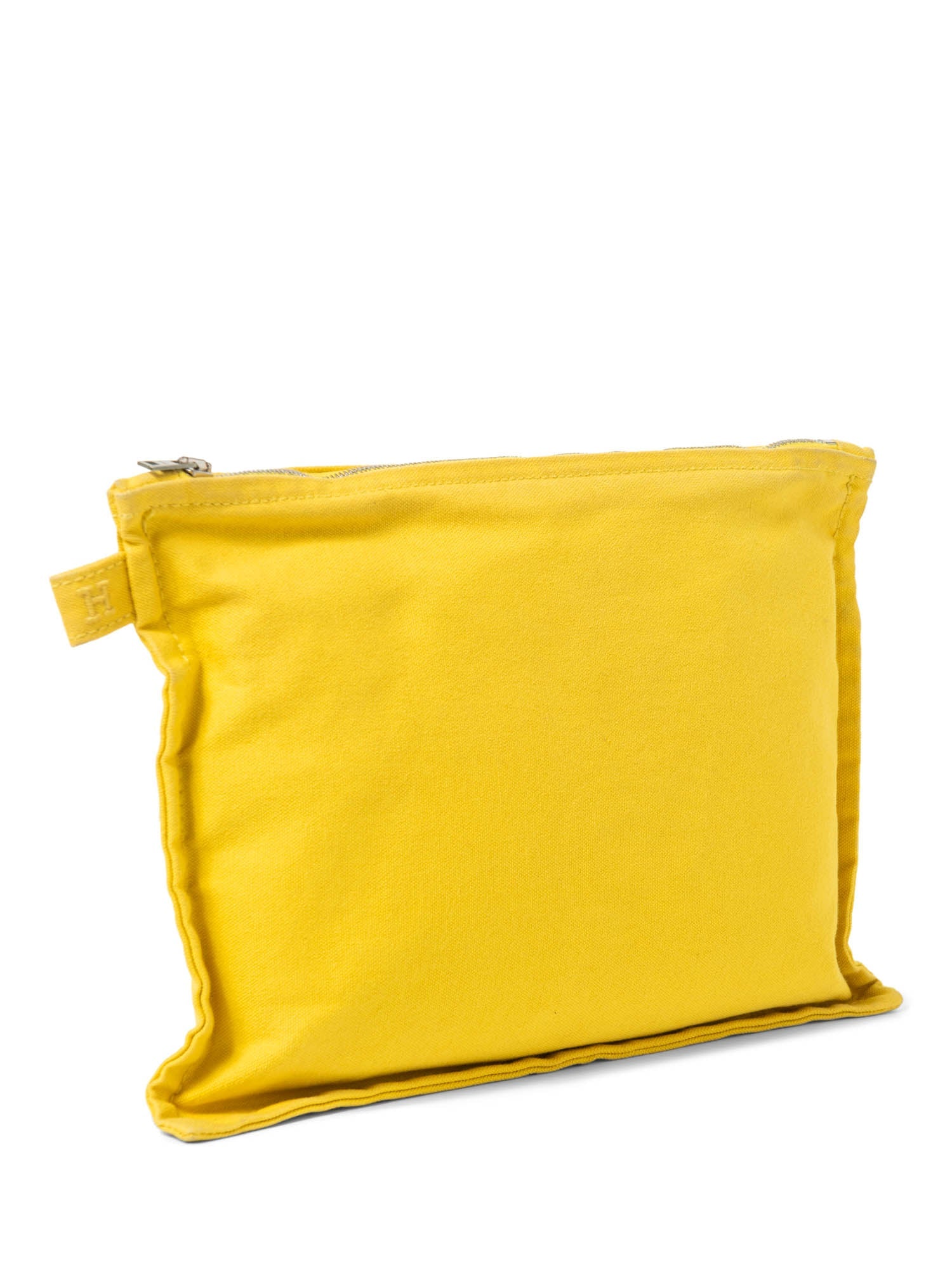 Hermes H Logo Canvas Zippered Makeup Bag Yellow
