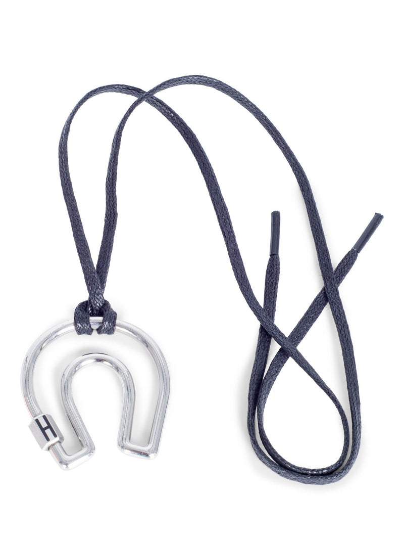 Hermes H Logo Horseshoe Pendant Necklace Palladium-designer resale