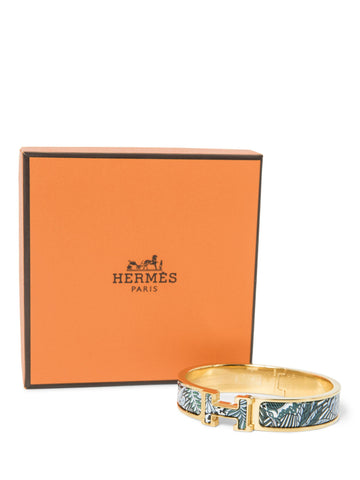 Hermes H Logo Narrow Enamel Animaux Camoufles Clic H Bracelet Gold Teal-designer resale