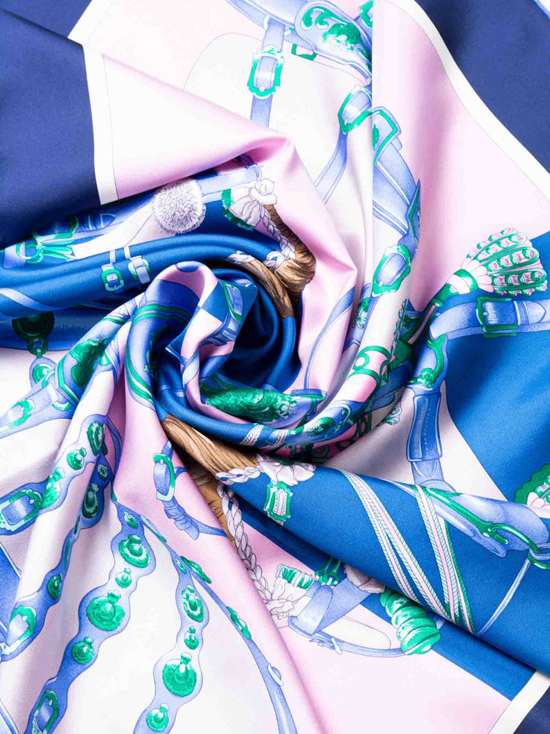 Hermes Harnais de Cour Silk Scarf Blue Pink