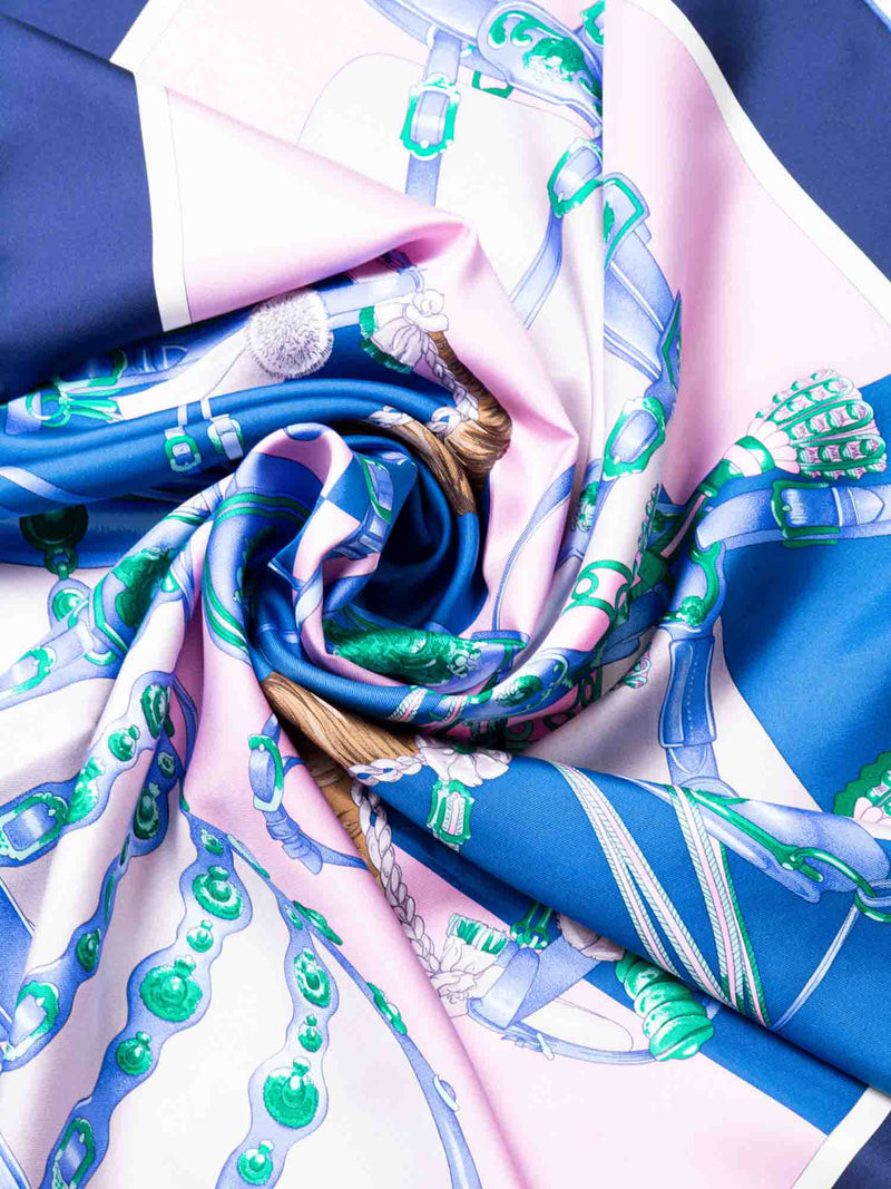 Hermes Harnais de Cour Silk Scarf Blue Pink-designer resale
