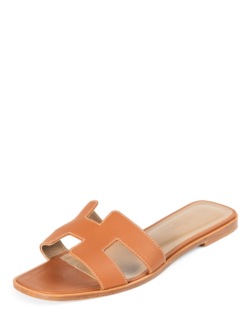 Hermes Leather Oran Slip On Sandal Brown-designer resale