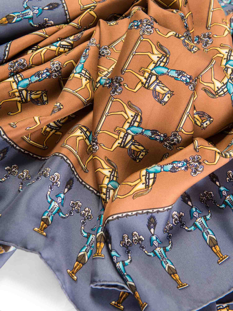 Hermes Les Artificiers Silk Scarf Navy Brown-designer resale