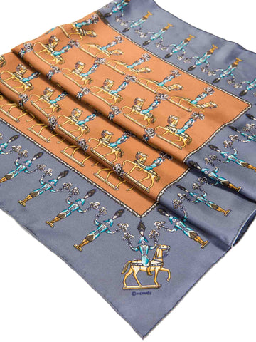 Hermes Les Artificiers Silk Scarf Navy Brown-designer resale