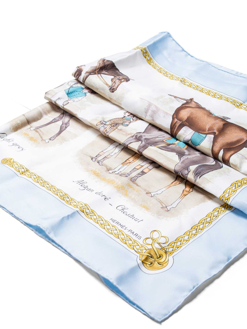 Hermes Les Robes Equestrian Silk Scarf 90 Blue-designer resale