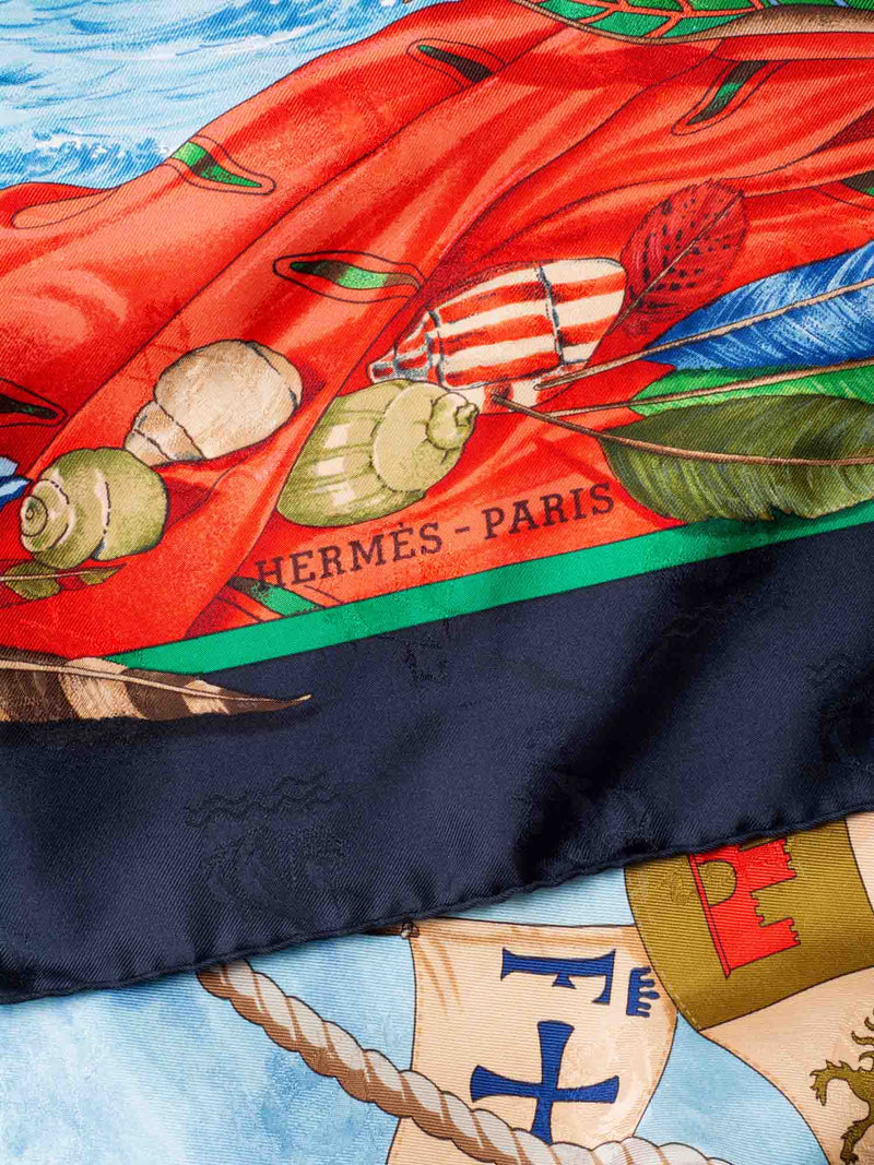 Hermes Silk Christophe Colomb 12 Octobre Scarf Black Multicolor-designer resale