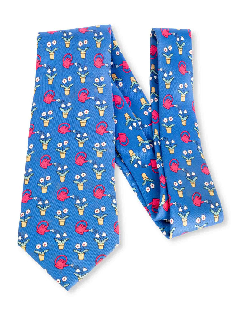 Hermes Silk Gardening Tie Blue-designer resale