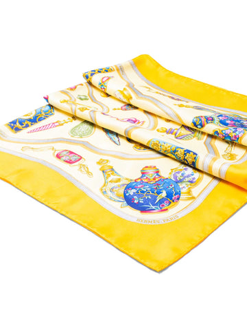 Hermes Silk Le Flacon Perfume Bottle Scarf Yellow-designer resale