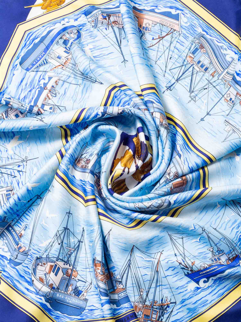 Hermes Silk Retour De Peche Nautical Scarf Blue-designer resale