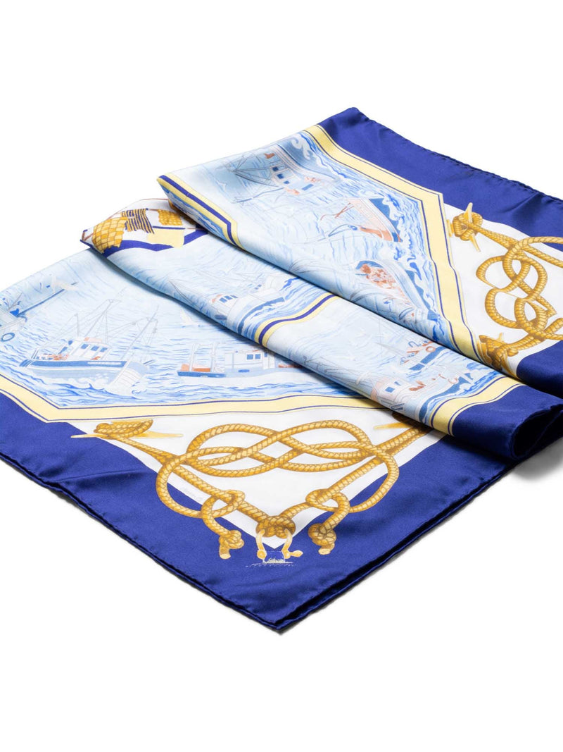 Hermes Silk Retour De Peche Nautical Scarf Blue-designer resale