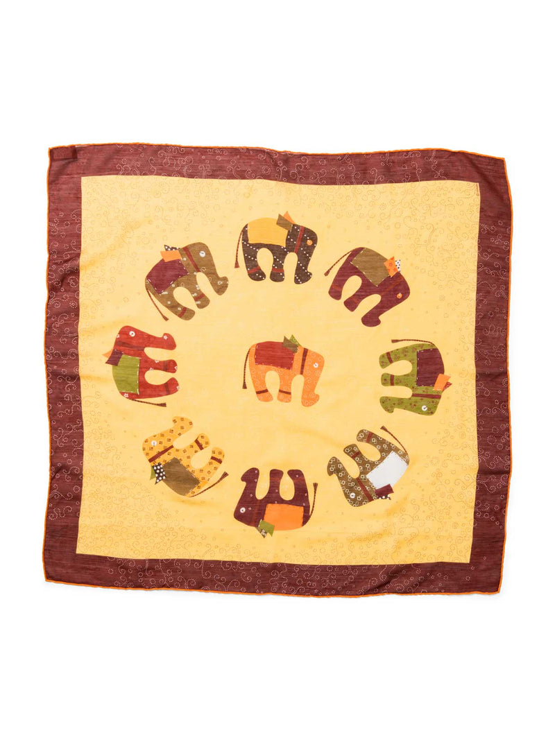 Hermes Vintage Cashmere Silk Elephant Prosperity Scarf Orange Burgundy-designer resale