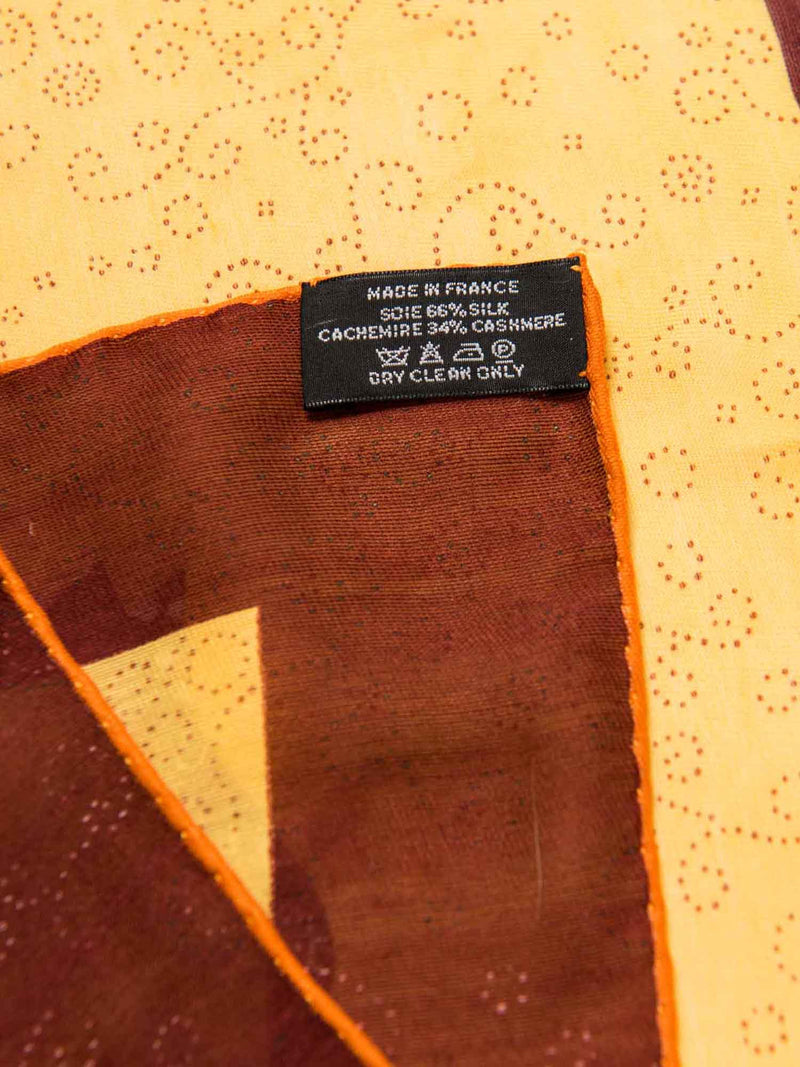 Hermes Vintage Cashmere Silk Elephant Prosperity Scarf Orange Burgundy-designer resale