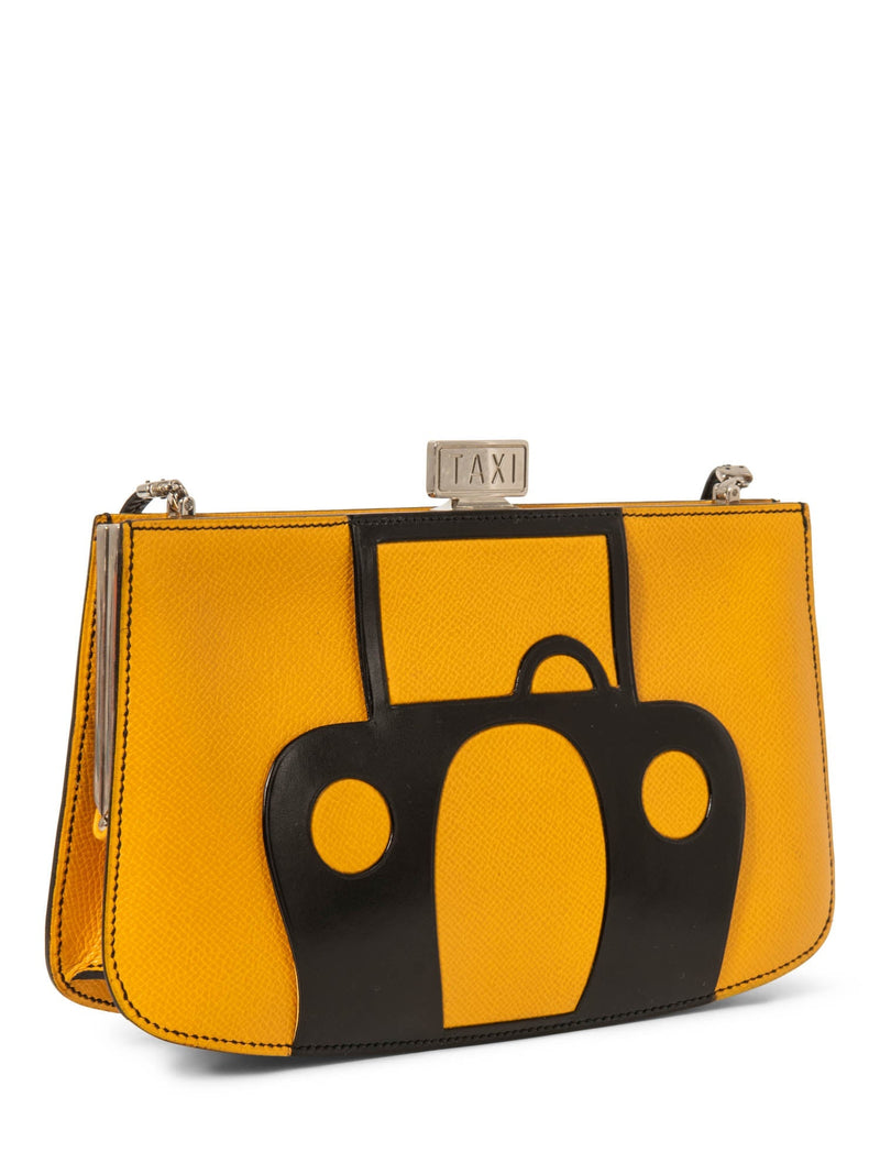 Hermes Vintage Logo Leather Taxi Messenger Bag Yellow Black-designer resale
